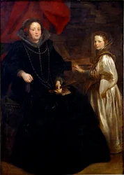 Portræt af Porzia Imperiale med sin datter Maria Francesca ved cembalo Maleri af Antonie Van Dyck (1599-1641) 1626 Søn. 184,5x134 cm Bruxelles, Royal Museums of Fine Arts, inv. 6115