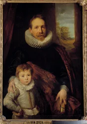 Portræt af en far og hans søn eller "Portræt af Guillaume Richardot med sin søn" Faderen bærer et jordbærkrave. Maleri af Anton (Antoon eller Anthony) van Dyck (1599-1641) 1600-tallet søn. 1,15x0,83 m - Portræt af en far og hans søn eller "" Guill