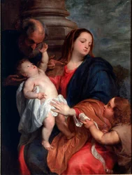 Den hellige familie-maleri af Antonie Van Dyck (1599-1641) 1621-1625 ca. Sol. 123x94 cm Gener, samling Banca Carige