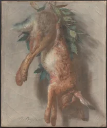 Jagttrofæ med hare og laurbærblade