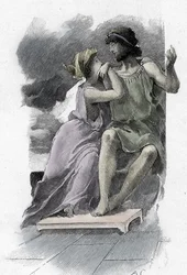 Homers Odysseen: Odysseus og Penelope. Illustration af Antoine Calbet (1860-1944) til «Odysseen» af den græske digter Homer, 1897. Privat samling