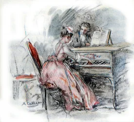Werther beundrer Charlotte, der spiller cembalo