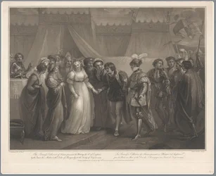Catherine van Valois og konge Hendrik V van Engeland, 1420 Prinsessen Catherine af Frankrig præsenterede for Henrik den 5. af England (...) i 1419 / La Princesse Catherine de France (...) (titel på objektet)
