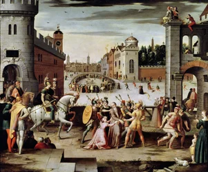 Arrestationen og henrettelsen af Sir Thomas More i 1535 (olie på panel)