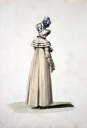 Elegant kvinde med hue, illustration fra "Incroyables et Merveilleuses" (akvarel på papir)