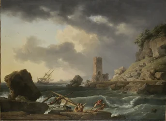 Klippekystlandskab med skibbrud, 1746