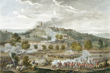 Slaget ved Montebello og Casteggio, 20 Prairial, år 8 (9. juni 1800) indgraveret af Jean Duplessi-Bertaux (1747-1819) (akvatint)