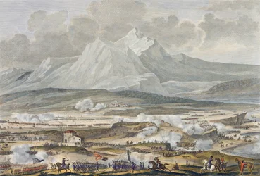 Slaget ved Rivoli, 25. og 26. Nivose, 5. år (januar 1797) indgraveret af Jean Duplessi-Bertaux (1747-1819) (akvatint)