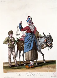 Kirsebærsælgeren, indgraveret af Philibert Louis Debucourt (1755-1832)