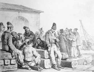 The Convicts, graveret af Francois Seraphin Delpech (1778-1825), første halvdel af 1800-tallet