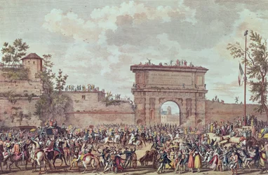 Franskmændenes indtog i Milano, 25 Floreal An IV (14. maj 1796) (akvatint)