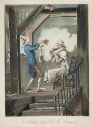 Toilettet af en advokatfuldmægtig, indgraveret af Philibert Louis Debucourt (1755-1832)
