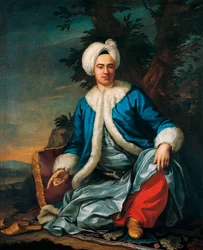 Portræt af en europæer i tyrkisk kostume - Maleri af Antoine de Favray (1706-1791), olie på lærred (146x119 cm), anden halvdel af det 18. århundrede, fransk kunst - Pera Museum, Istanbul (Tyrkiet)