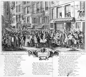 Investorer foran Banque Royales hovedkvarter i Rue Quincampoix, Paris, 1720