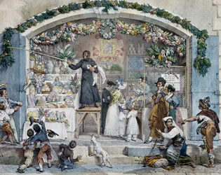 Befana i Rom, af Antoine-Jean-Baptiste Thomas (1791-1833), tryk. Italien