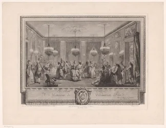 Marie Antoinette: The Queen of Fashion: Ball at the Home of Monsieur de Villemorien Festsal med dansende par Le Bal Paré (titel på objekt)