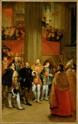 Kejser Karl V modtages af kong François I i klosteret St. Denis ...
