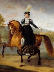 Rideportræt af Catherine af Württemberg, hustru til Jerome Bonaparte, dronning af Wesphalia (1783-1835). Maleri af Antoine Jean Gros (1771-1835)