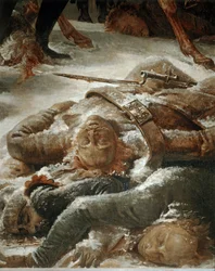 Napoleon på slagmarken ved Eylau, som de franske tropper vandt den 9. februar 1807 over russerne og preusserne ...