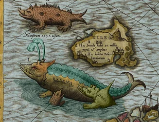 Detalje af et kort over havet (Carta marina) af Olaus Magnus (1490-1557)
