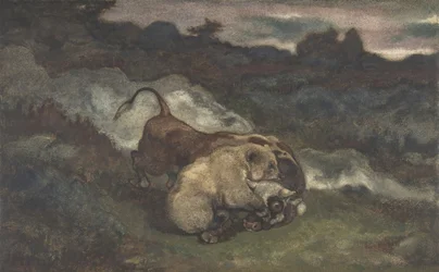 Bjørn dræber en tyr, 1810-75.