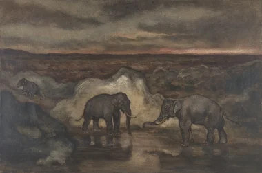 Elefanter ved en pool, 1810-75.