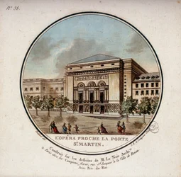 Operaen bygget i henhold til tegningerne af arkitekten Le Noir nær Porte Saint Martin i Paris i dag teateret i Porte Saint Martin. I prittoresque udsigt over hovedbygningerne i Paris af sergent