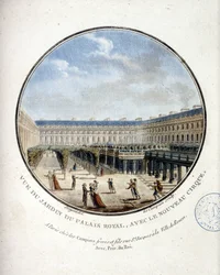 Udsigt over haven til Palais Royal - i "" Malerisk udsigt over hovedbygningerne i Paris"" af sergent