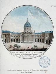 Udsigt over Collège des Quatre Nations (Institut de France) - i "" Malerisk udsigt over hovedbygningerne i Paris"", af sergent