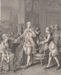 La Grande Toilette The Patroness, fra Le Monument du Costume, 1777.