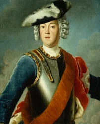 Portræt af en gentleman, siges at være August William, halvlængde, iført en blå jakke, hvid skjorte og panserbrystplade