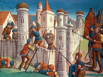 Scene fra et slag, der forsvarer Konstantinopel, fra Ogier le Danois