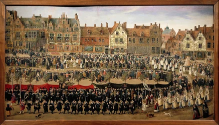 Procession af tjenestepiger på Sablon i Bruxelles, ca. 1635-40 (olie på plade)