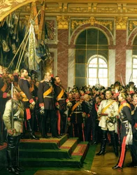 Proklamationen af Wilhelm som kejser af det nye tyske rige i spejlsalen i Versailles den 18. januar 1871, malet i 1885 (se også 153620)