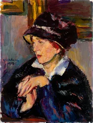 Kvinde med mørk hat - Maleri af Anton Faistauer (1887-1930) olie på lærred