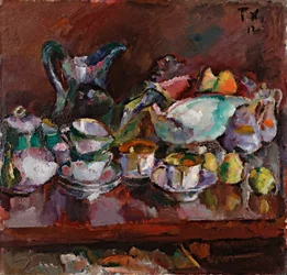 Stilleben med kaffekopper - Maleri af Anton Faistauer (1887-1930)