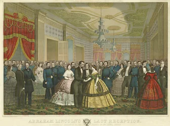 Abraham Lincolns sidste reception, pub. 1865 (håndfarvet litho)