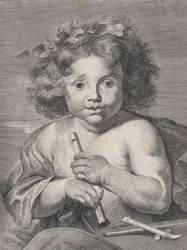 Den unge Bacchus, der holder en fløjte, 1728.
