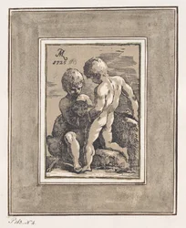 To børn leger med et lam, 1725.