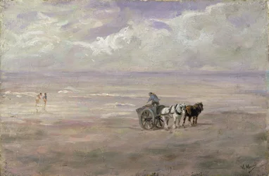 På stranden (olie på træ)