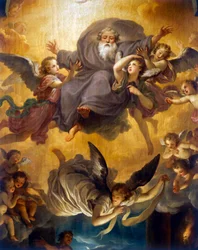 Tilbedelse af hyrderne med Faderen Gud i englenes herlighed, af Anton Raphael Mengs, olie på lærred