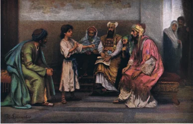 Kristus med lægerne i templet, fra Hulberts Story of the Bible udgivet af The John Winston Company, 1932