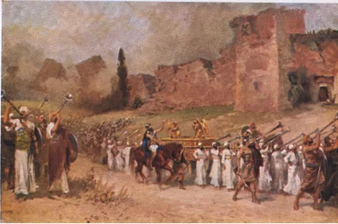 Jerikos mures fald, fra Hulbert