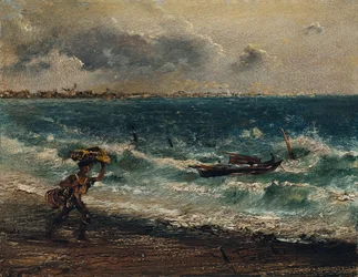 Fisher dreng på havet stranden