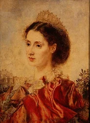 Portræt af fru Henry Francis Makins i fancy kjole (panel)
