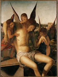 Pieta med tre engle, ca. 1475 (olie på træ)