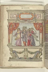 Stadie, hvor personifikationerne af herlighed, majestæt, generøsitet, storslåethed og beskedenhed sammen holder en krone, 1578