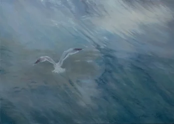 Måge flyver væk, 2012 (olie på lærred)