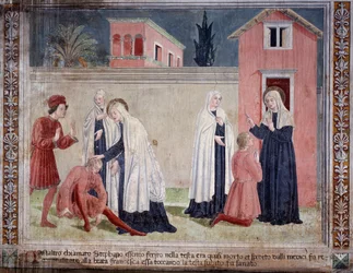 St. Francesca Romanas liv: Helgenen helbreder en mand, der er såret i hovedet (Fresco