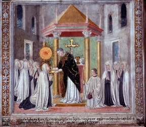 St. Francesca Romanas liv: Da helgenen modtog nadver, dukkede en lysende kugle op over hende (Fresco